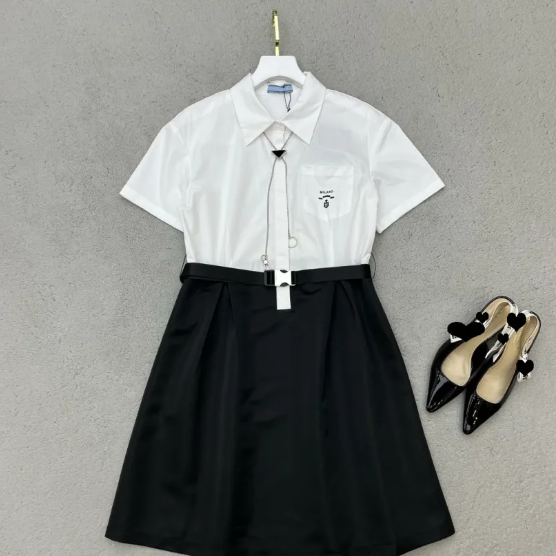 WOMEN'S SHIRT DRESS WITH TRIANGLE CHAIN TIE