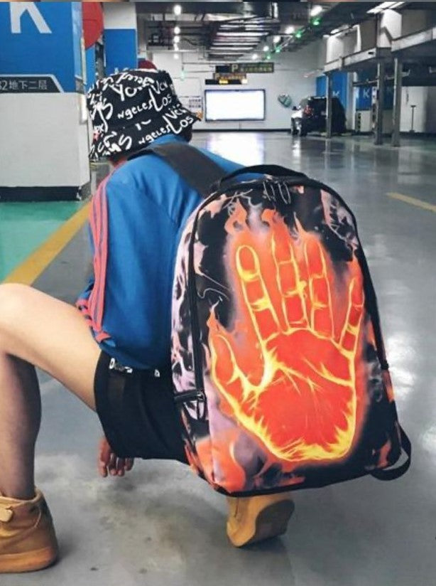 HAND ON FIRE PRINT BACKPACK