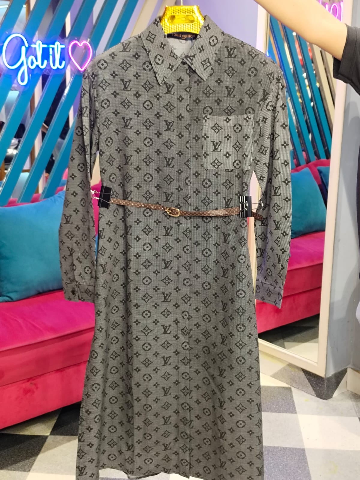 LV MONOGRAM LONG DRESS WITH BELT