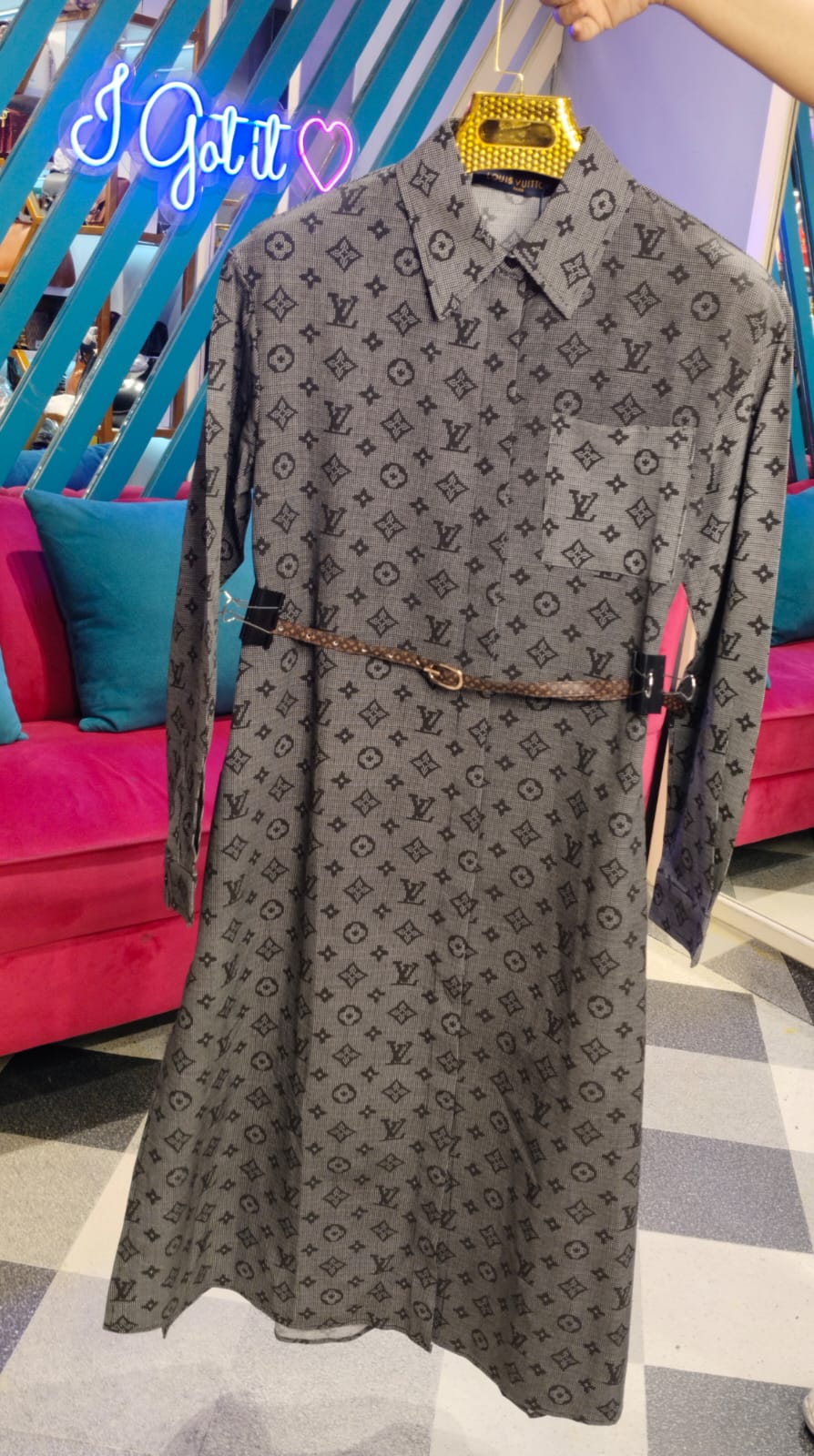 LV MONOGRAM LONG DRESS WITH BELT