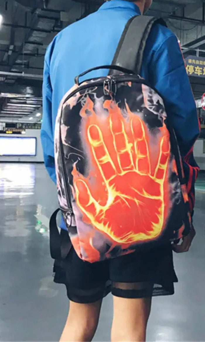 HAND ON FIRE PRINT BACKPACK